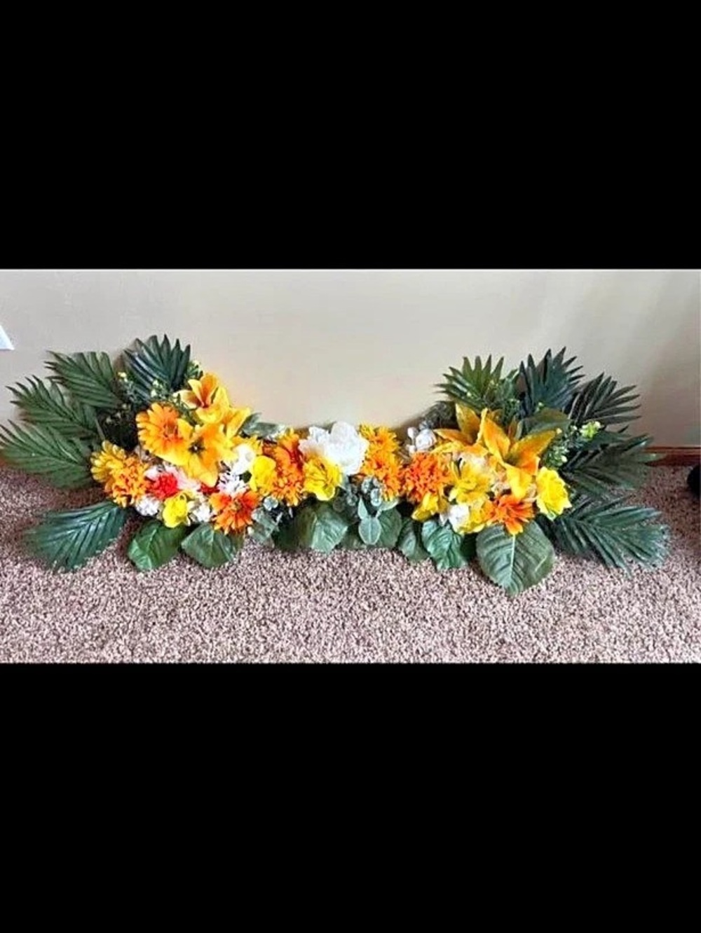 Faux Floral Arrangement in Orange & Green Like New (bottom ground floral)